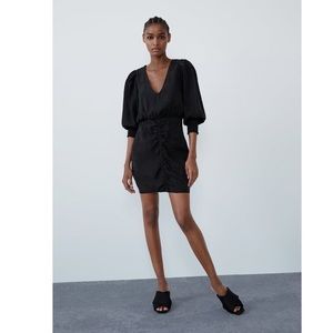 NEW ZARA Voluminous Rouched Dress in Black, M
